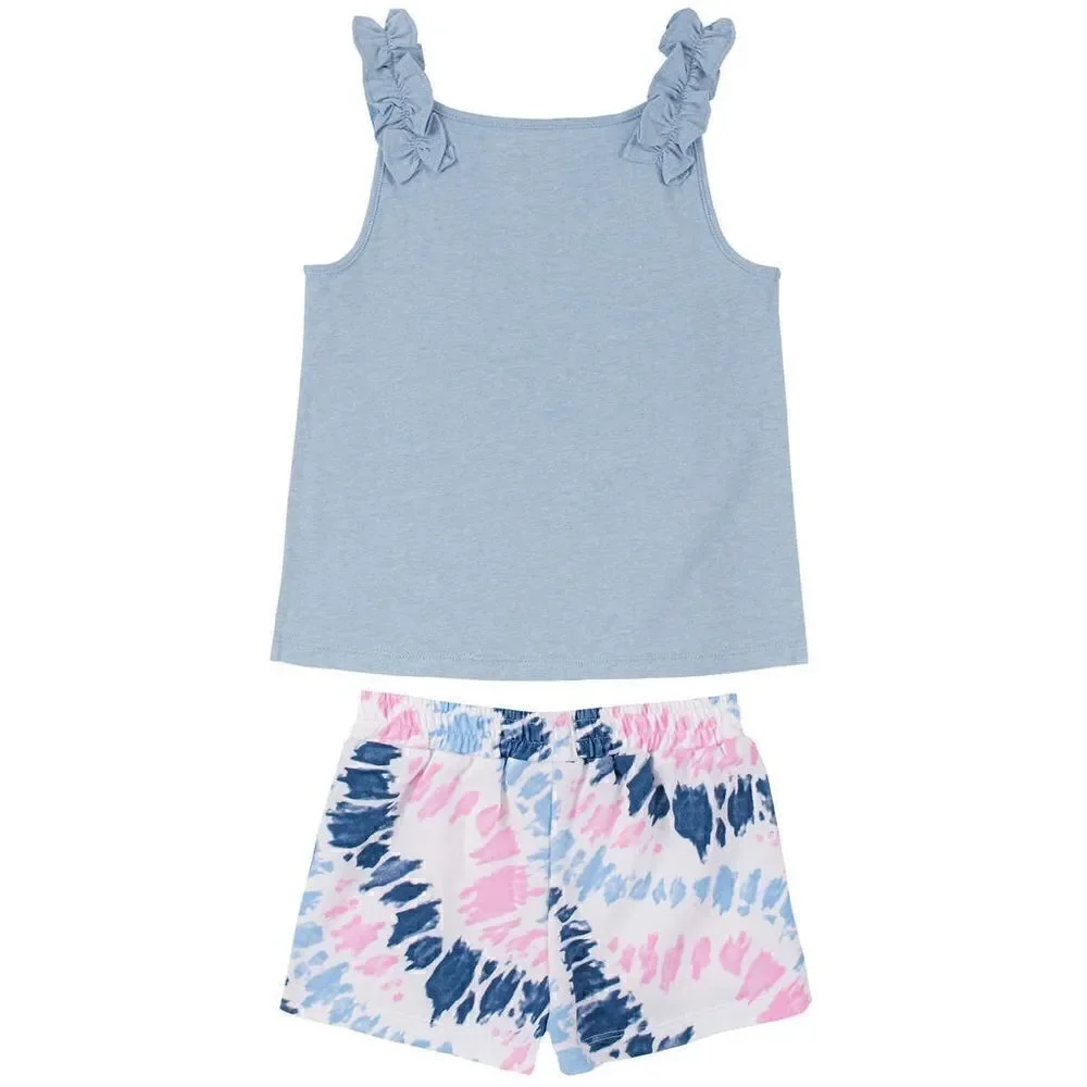 NWT 🍀 Lucky Brand Girls 2-piece Summer Top and Short Set in Blue Multi